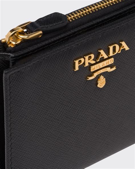 prada 1mo204|Black Small Saffiano And Smooth Leather Wallet .